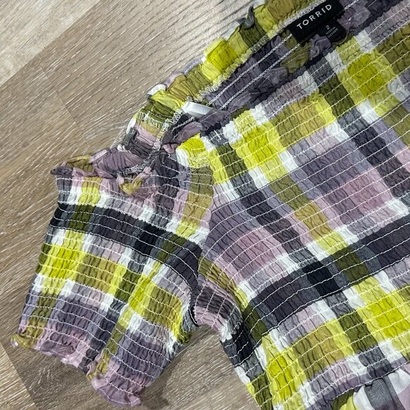 Torrid Multi Plaid Smocked Off Shoulder Peplum Top Size 2X - Picture 3 of 6